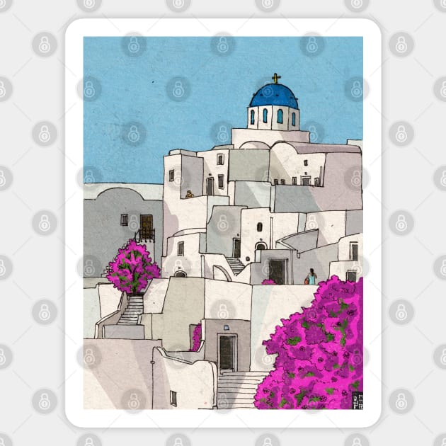 Oia Santorini Greece Illustration Magnet by Wall-Art-Sketch